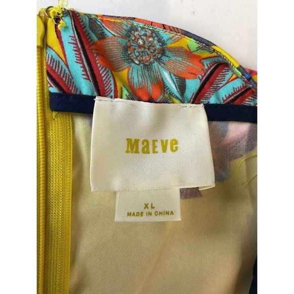 Anthropologie Maeve Sunniva Yellow Floral Ribbon Strap Pockets Shift Dress XL - Picture 7 of 8